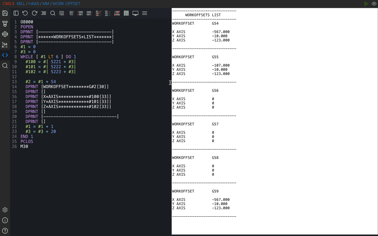 dprnt program for workoffsets